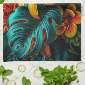 Colorful Elegant Tropical Leaves en Flowers | Theedoek (Gevouwen)