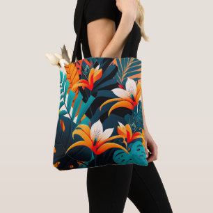 Colorful Elegant Tropical Leaves en Flowers   Tote Bag