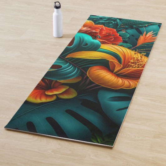 Colorful Elegant Tropical Leaves en Flowers | Yogamat (In situ)