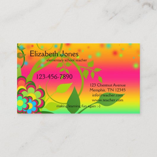 Colorful Elementary School Teacher Visitekaartje Afsprakenkaartje (Achterkant)