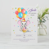 Colorful Elephant Cartoon Kids Birthday Uitnodigin Kaart (Staand voorkant)