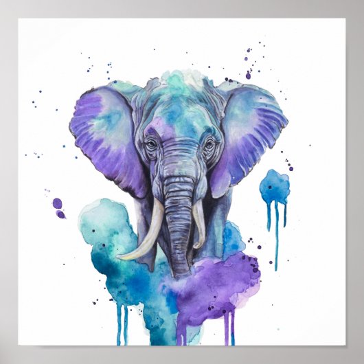 Colorful Elephant Watercolor Artwork Poster (Voorkant)