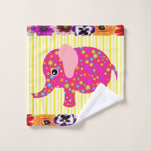 Colorful Elephant Yellow StripeBathroom Towel sets Bad Handdoek (Wasdoekje)
