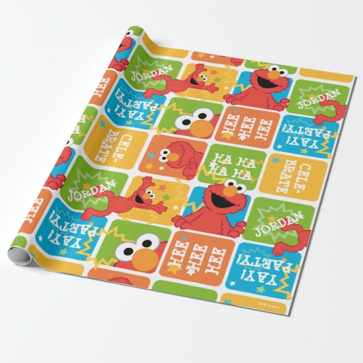 Colorful Elmo Grid Pattern Cadeaupapier (Uitgerold)