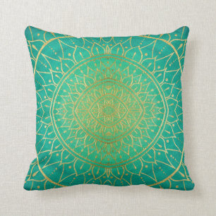 Colorful Emerald Green Gold Mandala Kussen