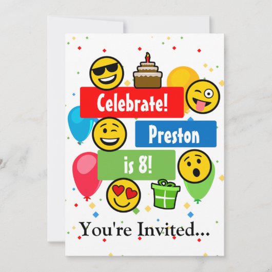 Colorful Emoji Birthday Party Kinder of Boys Custo Kaart (Voorkant)