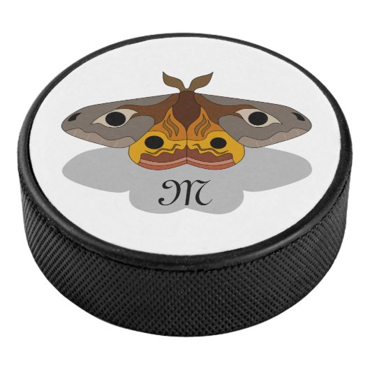 Colorful Emperor Moth Monogram Hockey Puck (3/4)
