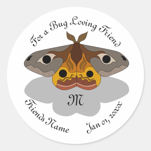 Colorful Emperor Moth Monogram Ronde Sticker (Voorkant)