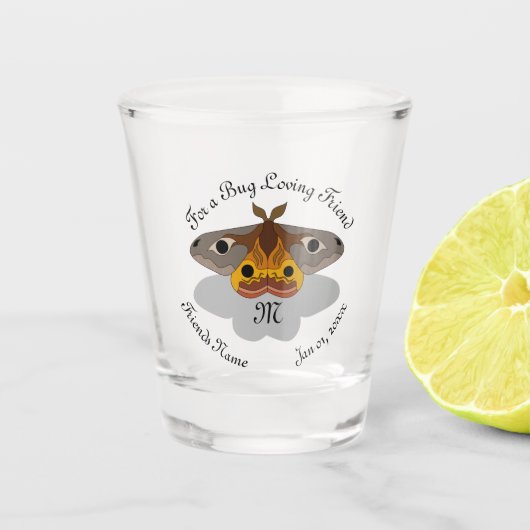 Colorful Emperor Moth Monogram Shot Glas (Voorkant)