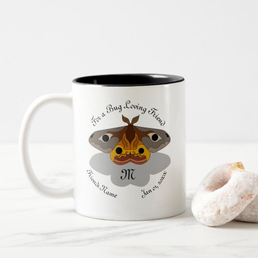 Colorful Emperor Moth Monogram Tweekleurige Koffiemok (Met donut)
