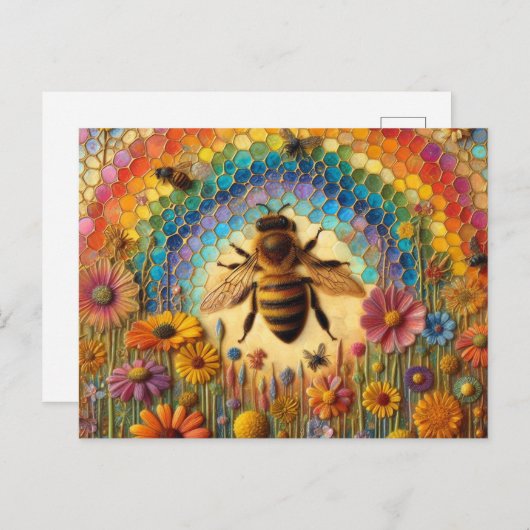 Colorful Encaustic Bees Briefkaart (Voorkant / Achterkant)