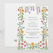 Colorful English Garden Party Birthday Kaart (Voorkant / Achterkant)