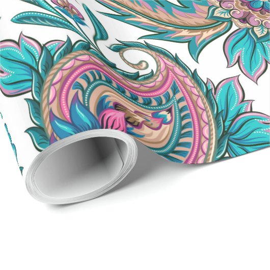 Colorful Ethnic Floral Paisley Pattern Cadeaupapier (Rol Hoek)