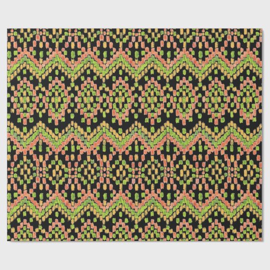 Colorful Ethnic Ikat Pattern on Black Cadeaupapier (Vlak)