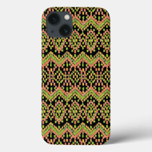 Colorful Ethnic Ikat Pattern on Black iPhone 13 Hoesje
