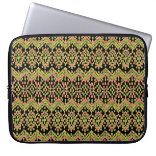 Colorful Ethnic Ikat Pattern on Black Laptop Sleeve