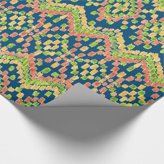 Colorful Ethnic Ikat Pattern on Blue Cadeaupapier (Hoek)