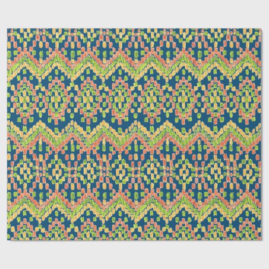 Colorful Ethnic Ikat Pattern on Blue Cadeaupapier (Vlak)