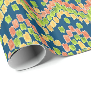 Colorful Ethnic Ikat Pattern on Blue Cadeaupapier
