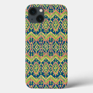 Colorful Ethnic Ikat Pattern on Blue iPhone 13 Hoesje