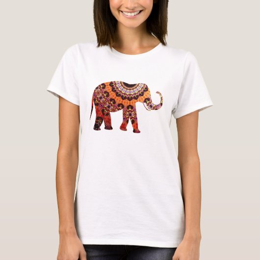 Colorful Ethnic Pattern Elephant Illustration T-shirt (Voorkant)