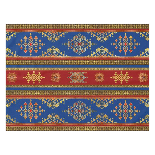 Colorful Etnic Ornament - blauw en rood Tafelkleed (Voorkant (Horizontaal))