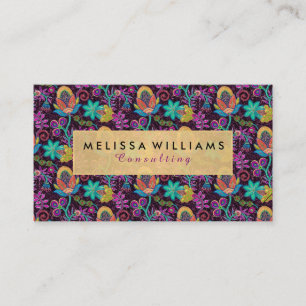 Colorful Exotic Flowers Gold Accents Visitekaartje