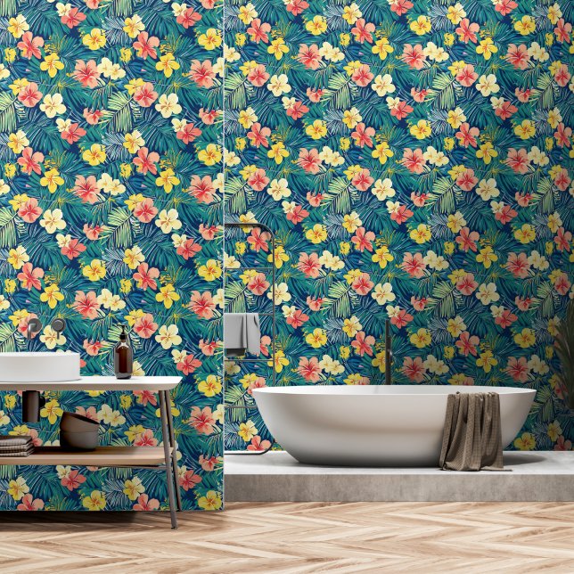 Colorful Exotic Flowers Patroon Behang (Badkamer)