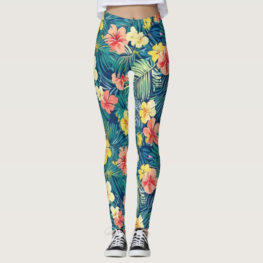 Colorful Exotic Flowers Patroon Leggings (Voorkant)