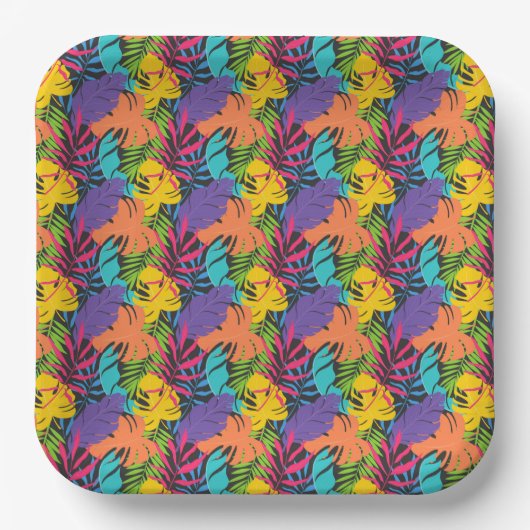 Colorful Exotic Tropical Leaves Pattern-23190 Papieren Bordje (Voorkant)