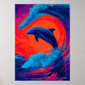 Colorful Expressionist Dolphin Wave Wall Art Poster (Voorkant)