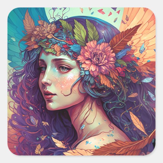 Colorful Fairy Angel Wings Fantasy Art Vierkante Sticker (Voorkant)