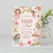 Colorful Fairy First Birthday Enchanted garden Folie Uitnodiging (Staand Voorkant)
