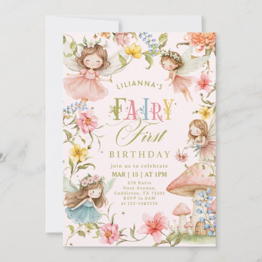 Colorful Fairy First Birthday Enchanted garden Kaart (Voorkant)