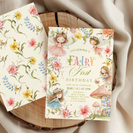 Colorful Fairy First Birthday Enchanted garden Kaart