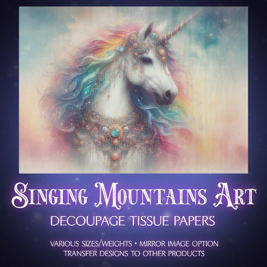 Colorful Fairytale Rainbow Unicorn Decoupage  Tissuepapier