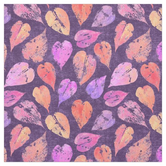Colorful Fall Leaves On Purple Pattern Stof (Swatch)