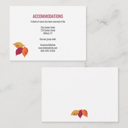 Colorful Fall Leaves Weddenschap Details Informatiekaartje (Voorkant / Achterkant)