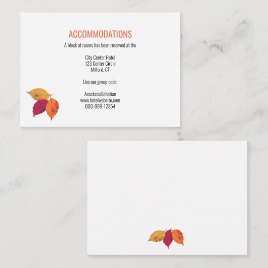 Colorful Fall Leaves Weddenschap Details Informatiekaartje (Voorkant / Achterkant)