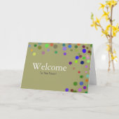 Colorful Falling Sparkles Polka Dots Welcome Card Kaart (Gele Bloem)
