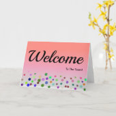 Colorful Falling Sparkles Polka Dots Welcome Card Kaart (Gele Bloem)