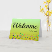 Colorful Falling Sparkles Polka Dots Welcome Card Kaart (Gele Bloem)