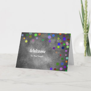 Colorful Falling Sparkles Polka Dots Welcome Card Kaart