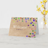 Colorful Falling Sparkles Polka Dots Welcome Card Kaart (Gele Bloem)