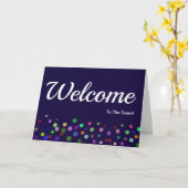 Colorful Falling Sparkles Polka Dots Welcome Kaart (Gele Bloem)