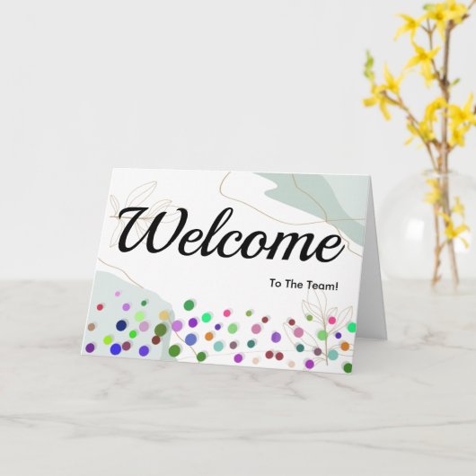 Colorful Falling Sparkles Polka Dots Welcome Kaart (Gele Bloem)