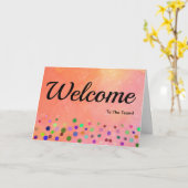 Colorful Falling Sparkles Polka Dots Welcome Kaart (Gele Bloem)
