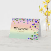 Colorful Falling Sparkles Polka Dots Welcome Kaart (Gele Bloem)