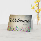 Colorful Falling Sparkles Polka Dots Welcome Kaart (Gele Bloem)