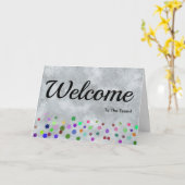 Colorful Falling Sparkles Polka Dots Welcome Kaart (Gele Bloem)